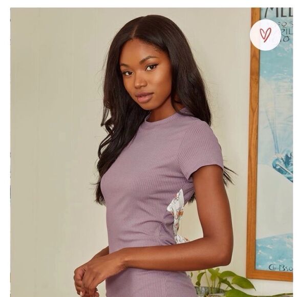 Nwt Lulu's Purple Ribbed Tie Back Bodycon Dress With Cutout Back - Picture 9 of 17